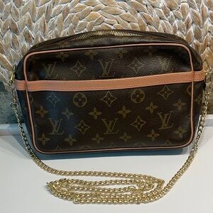 LOUIS VUITTON Authentic Monogram Compiegne 23 Bag Tote w/Unbranded Gold Chain